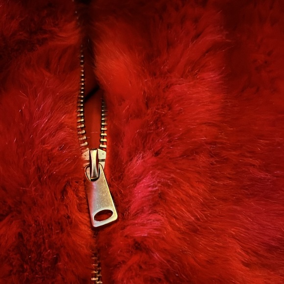 Zara TRF Outerwear Cherry Red Faux Fur Bomber Jacket - Picture 8 of 9